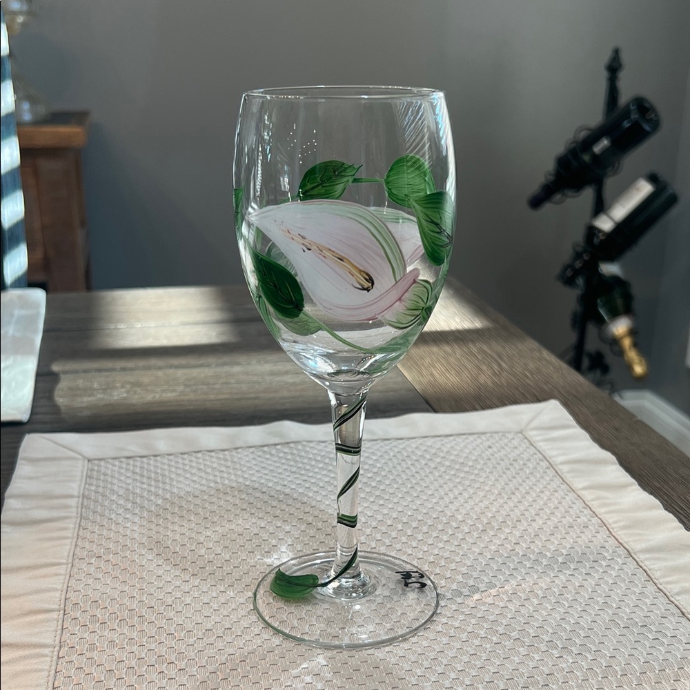 Royal Danube Floral Hand Painted Wine Glass Signed